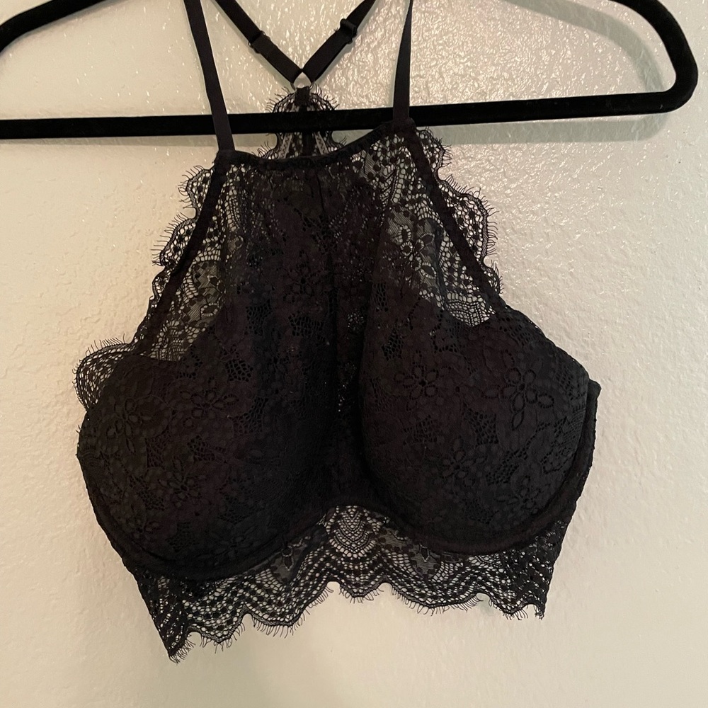 Pink High neck racer back lace bralette